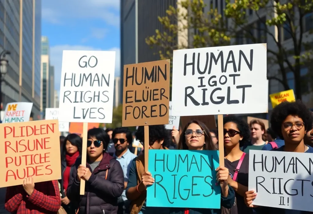 Crowd gathered for No Kings protest in a city
