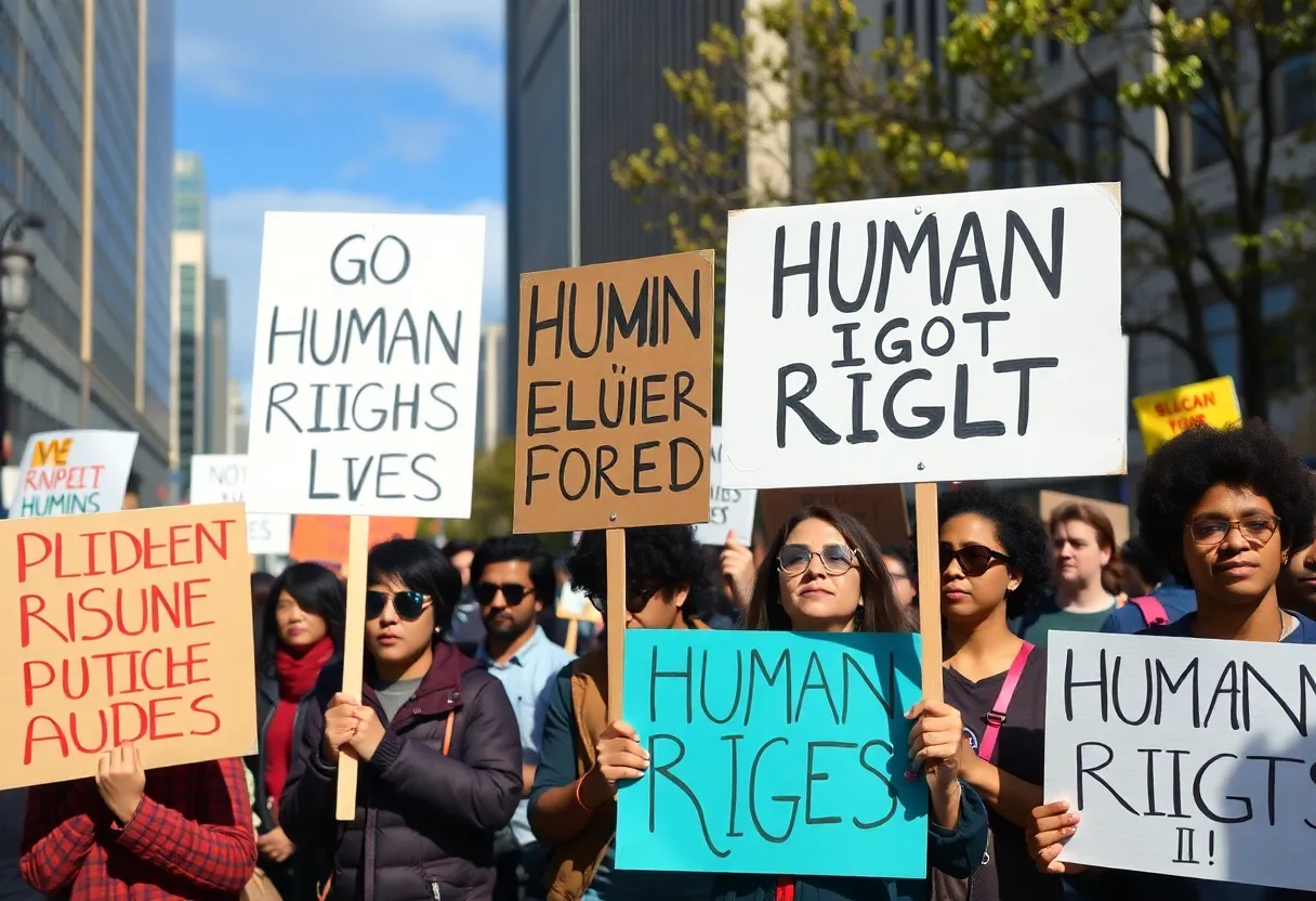 Crowd gathered for No Kings protest in a city