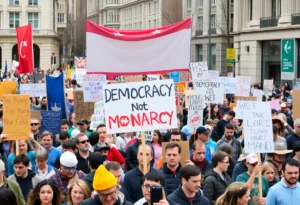 Crowd gathering for the No Kings protests in Atlanta