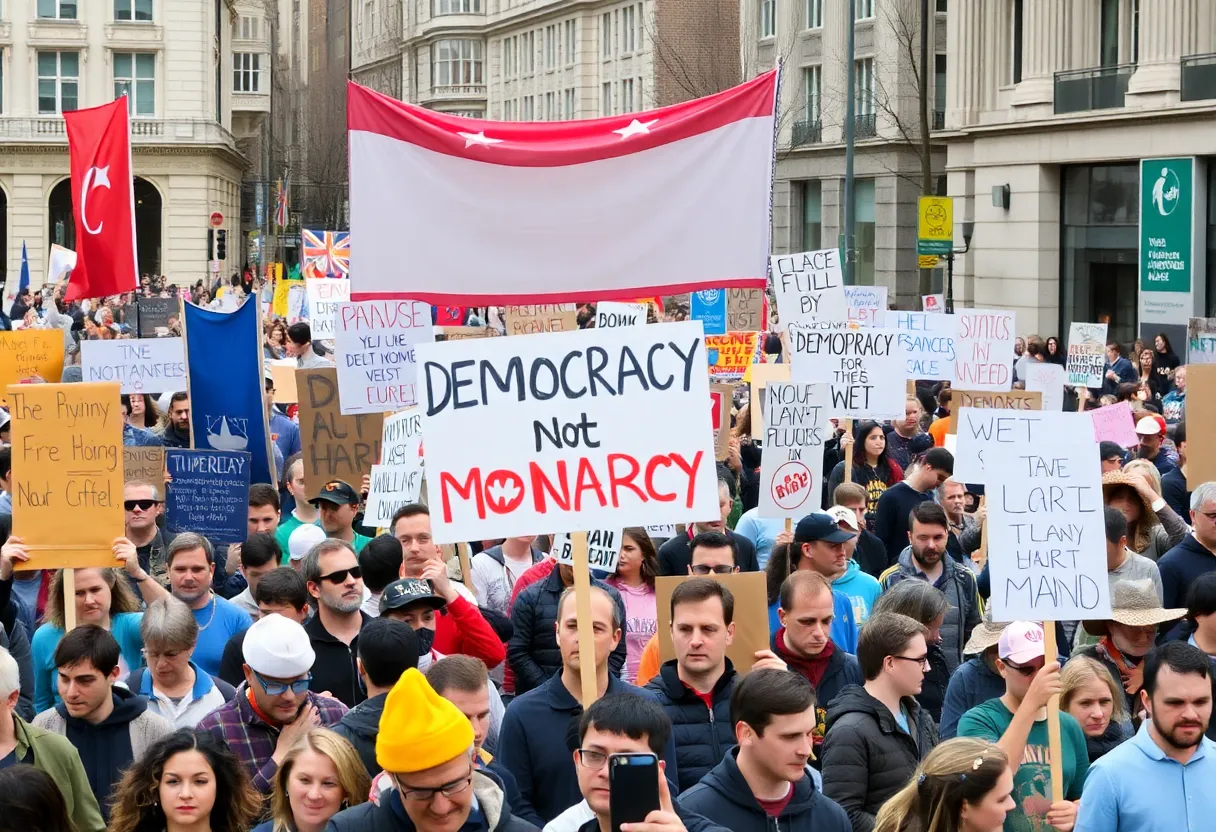 Crowd gathering for the No Kings protests in Atlanta
