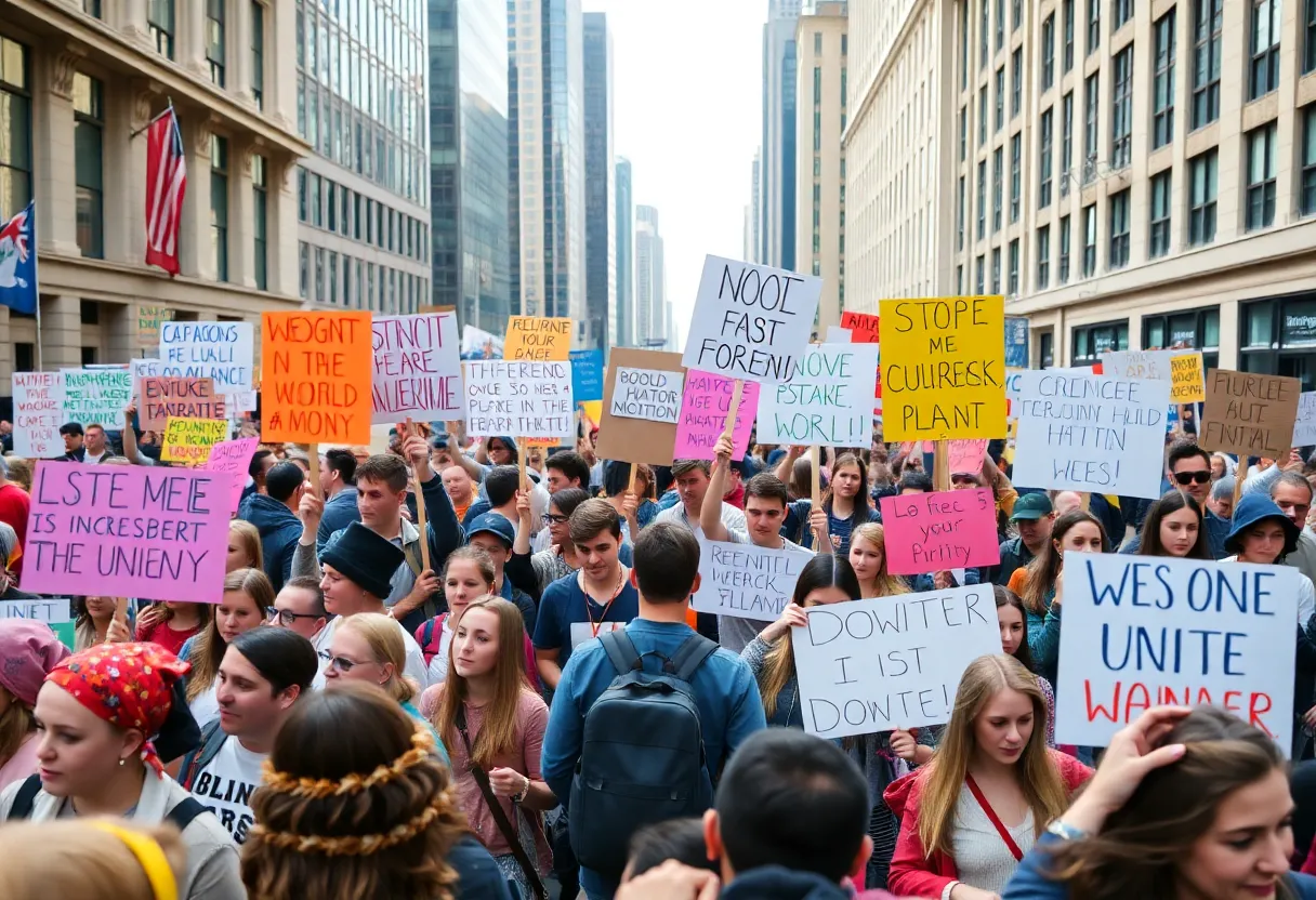Diverse crowd of protesters during the No Kings protests