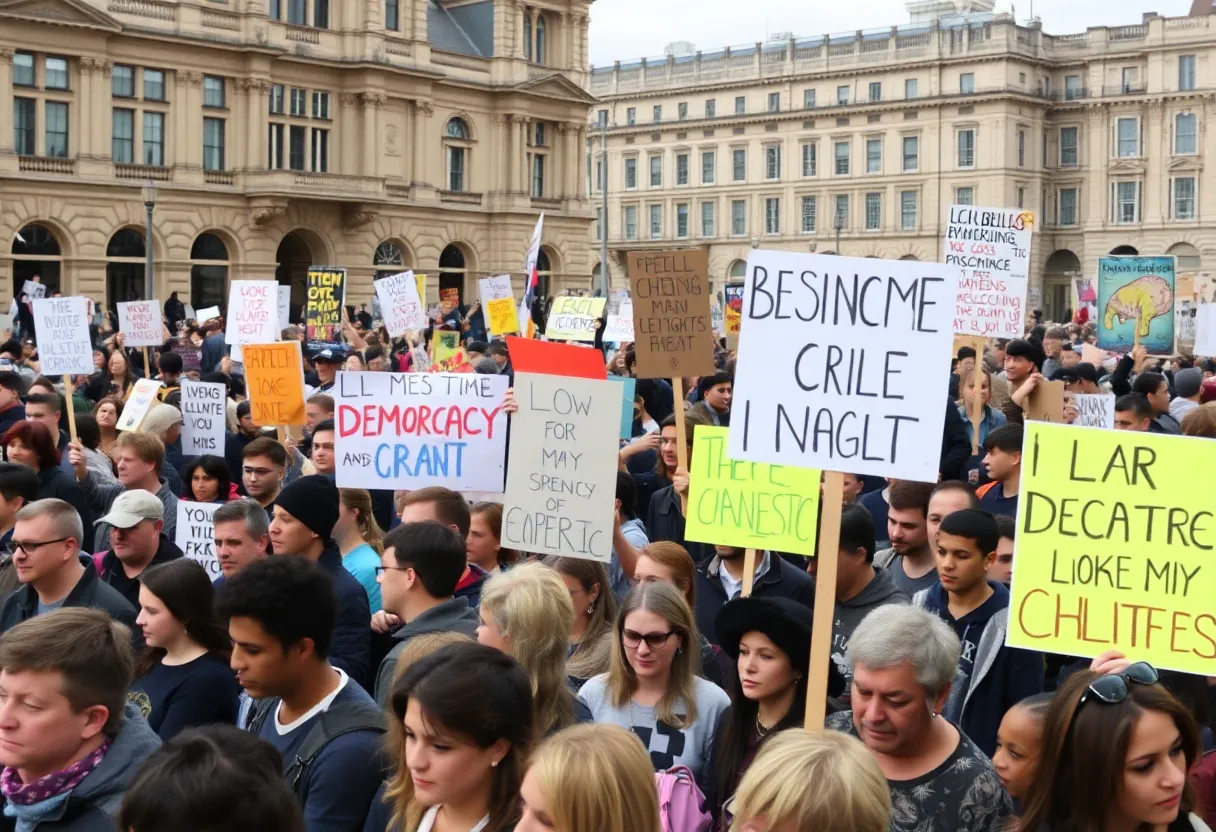 Crowd at No Kings rally advocating for democracy