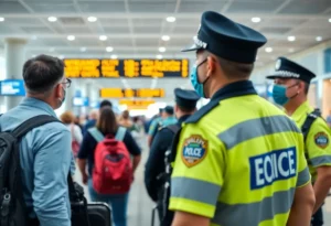 Police officers monitoring the terminal at Hartsfield-Jackson Atlanta International Airport