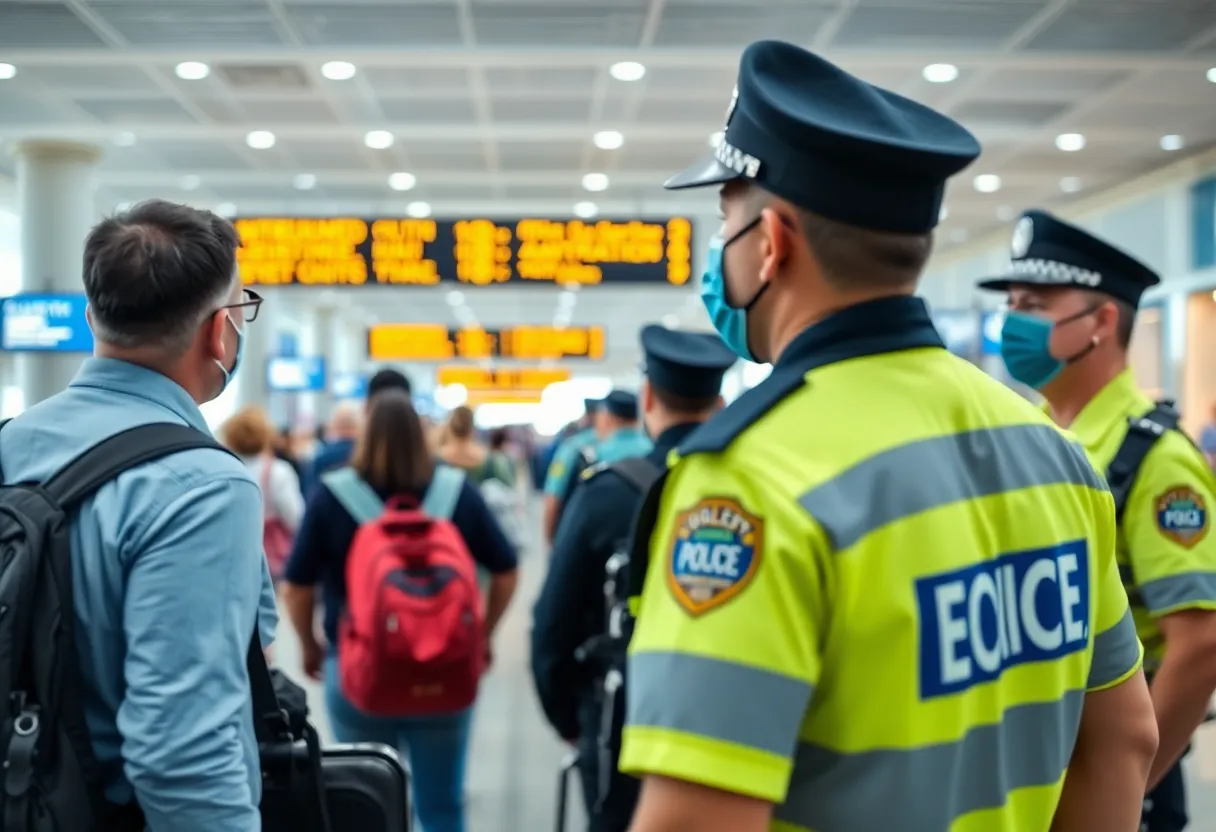 Police officers monitoring the terminal at Hartsfield-Jackson Atlanta International Airport