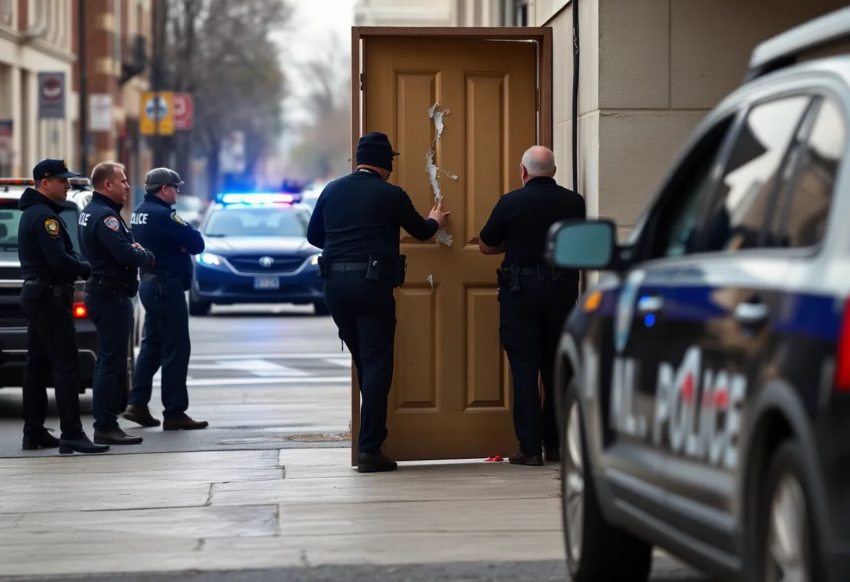 Police cars outside a residential property during a standoff.