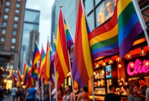 Pride flags displayed outside a bar in Atlanta