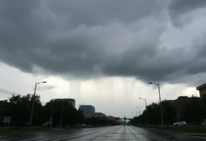 Cloudy sky with rain over Atlanta streets