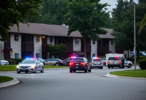 Police at an apartment complex during a barricade situation