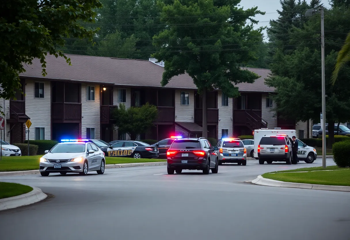 Police at an apartment complex during a barricade situation