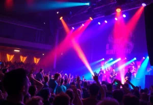 Crowd enjoying a Rush concert during the Fifty Something Tour