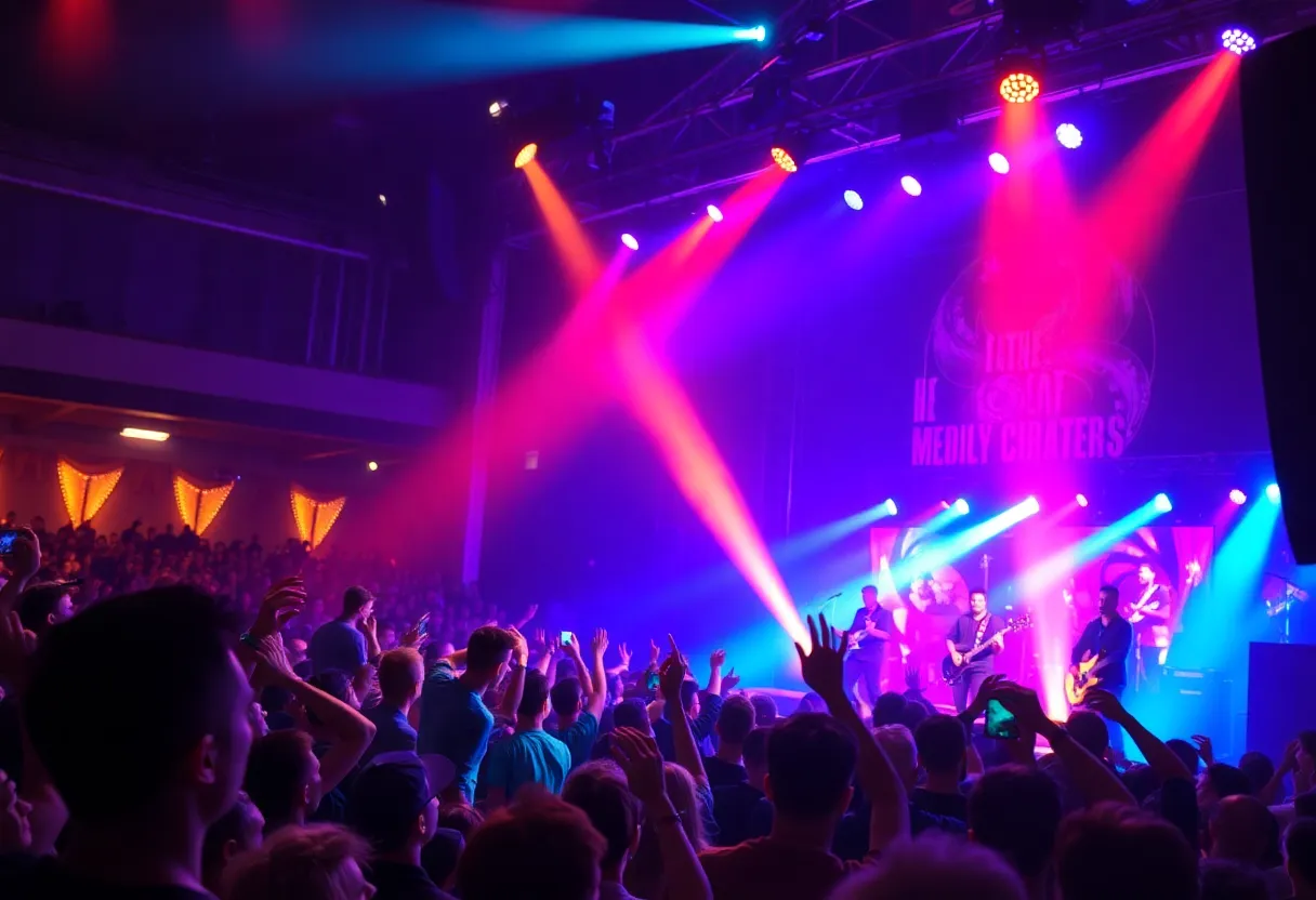Crowd enjoying a Rush concert during the Fifty Something Tour