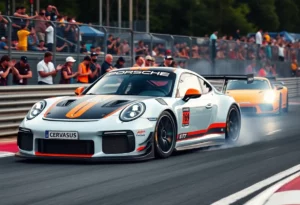 Porsche 911 GT3 R LMGT3 racing during the 24 Hours of Le Mans