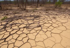 Dry landscape showing effects of severe drought in Metro Atlanta.