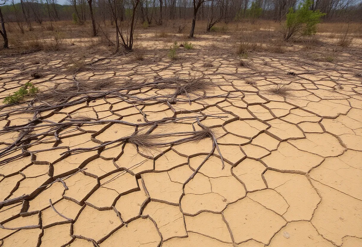 Dry landscape showing effects of severe drought in Metro Atlanta.