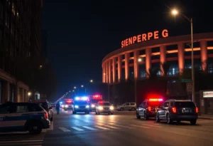 Emergency services responding to a shooting incident near Mercedes-Benz Stadium