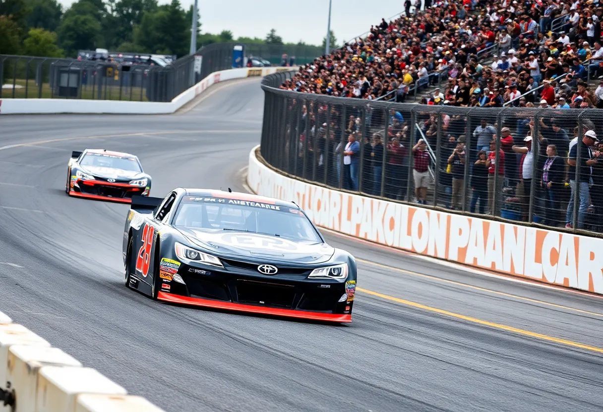 Cars racing at the South Point 400 NASCAR event