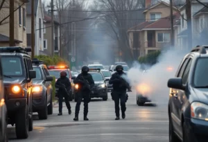 SWAT team apprehending a fugitive in an Atlanta neighborhood.