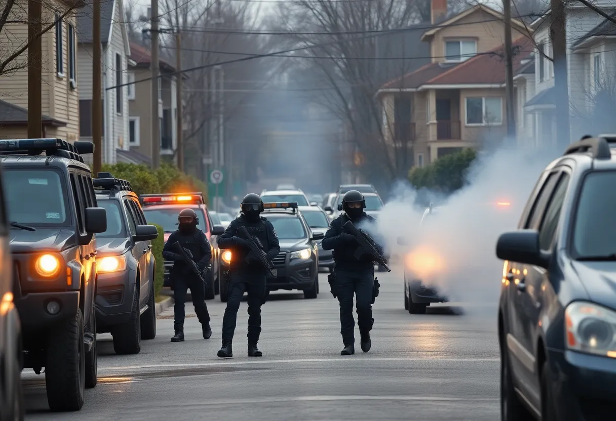 SWAT team apprehending a fugitive in an Atlanta neighborhood.