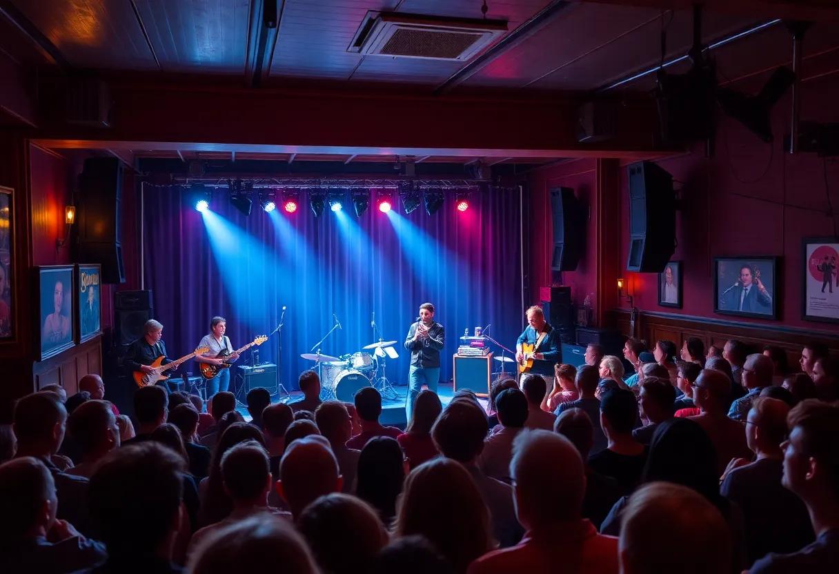 Travis Hall performing live at his concert with a band.