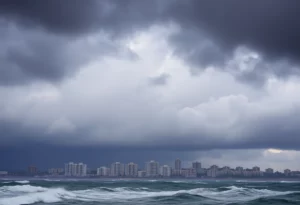 Stormy clouds and high waves along the Charleston coast
