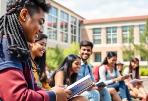 Diverse students on campus representing growth in enrollment