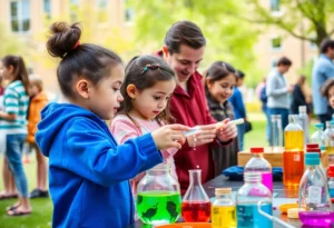 Families participating in interactive science activities at Valdosta State University