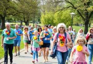 Participants walking in the Walk to End Alzheimer’s event in Atlanta.