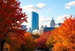 Scenic view of a warm autumn day in Atlanta with colorful trees