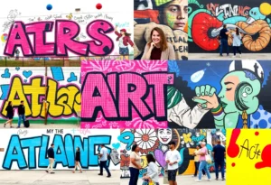 Collage of various art installations in Atlanta showcasing community engagement.