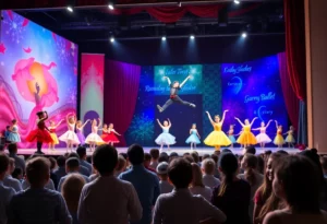 Dancers performing The Nutcracker on stage for students