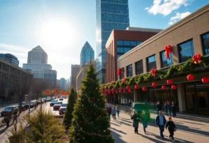 People celebrating Christmas outdoors in warm weather in Atlanta