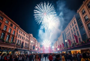 People celebrating New Year's Eve with fireworks in Atlanta