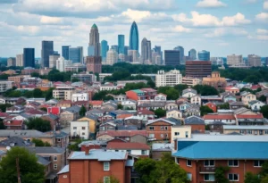 A view of Atlanta skyline with housing buildings