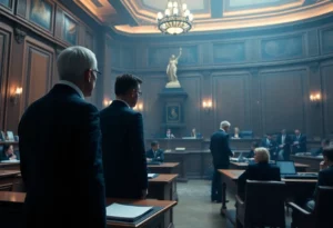 Courtroom setting for the Atlanta Spa Shootings trial hearing