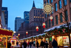 Atlanta winter scene with holiday lights