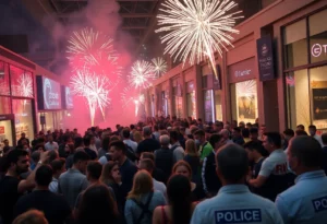 Large crowd of teenagers at Atlantic Station with police present