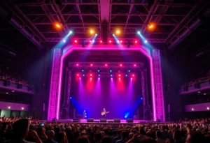 Empty concert venue with colorful lights