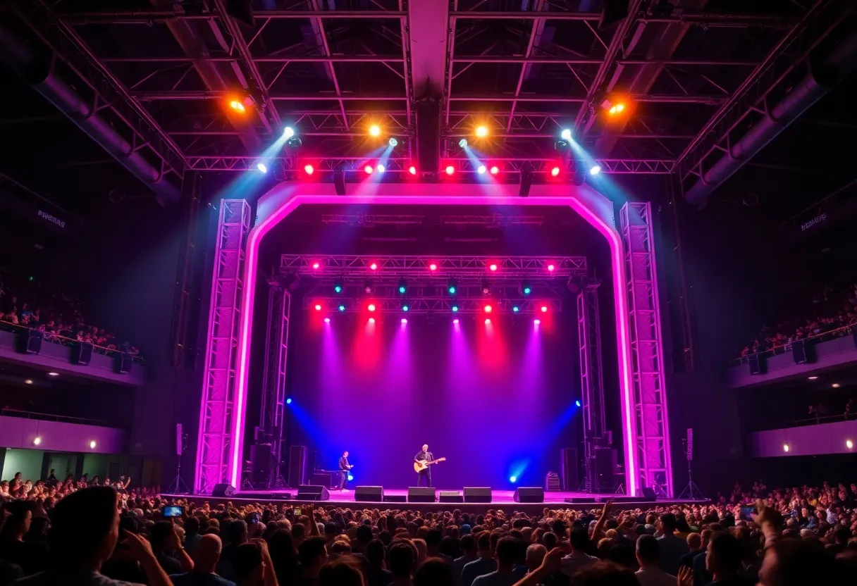 Empty concert venue with colorful lights