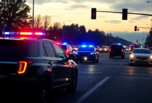 Clayton County police cars at an intersection after a high-speed chase