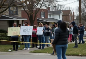Community scene showing support after double shooting in Atlanta