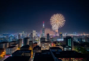 Drone light show and fireworks over Atlanta for New Year's Eve