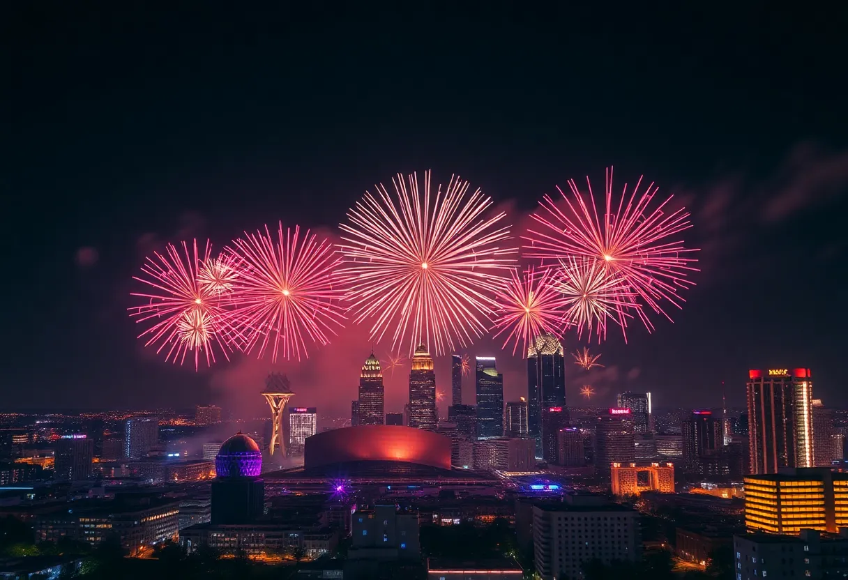Fireworks and drone show over Atlanta during New Year’s Eve celebration