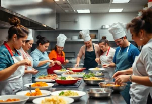 Culinary students preparing dishes in a kitchen