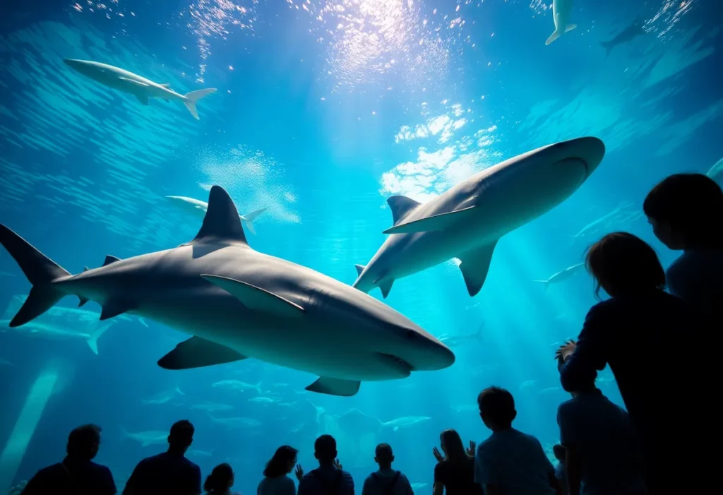 Whale sharks swimming in the Georgia Aquarium