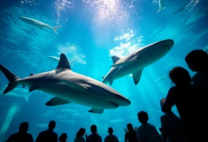 Whale sharks swimming in the Georgia Aquarium