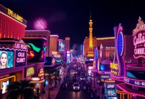 Vibrant Las Vegas nightlife with bright lights and casinos