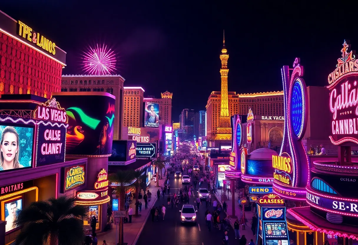 Vibrant Las Vegas nightlife with bright lights and casinos