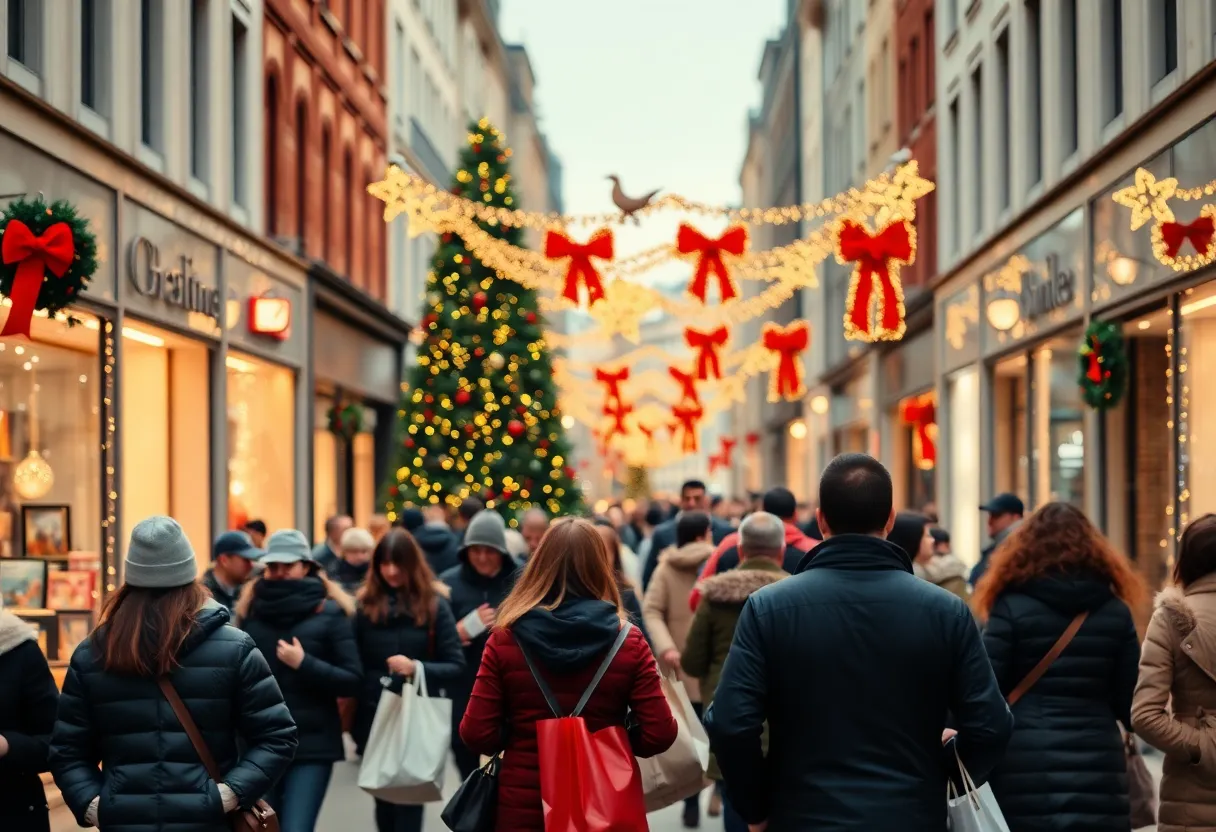 Crowded street in Midtown Atlanta during the holiday shopping season