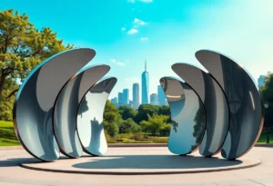 Artwork titled Myriad featuring convex mirrors in Piedmont Park, Atlanta