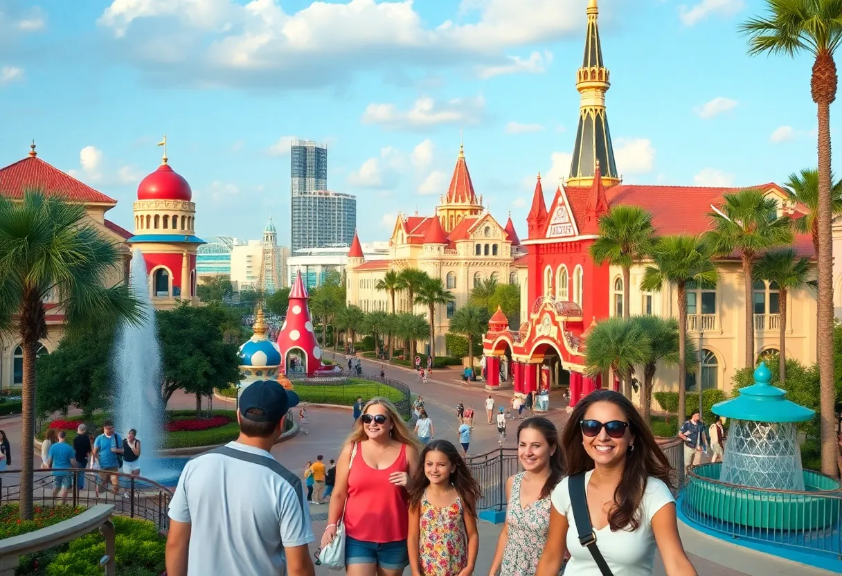 Family enjoying attractions in Orlando, including theme parks